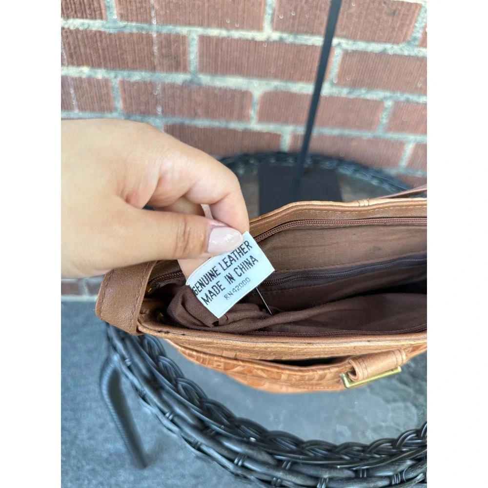 Vintage Tan Embossed Leather Elephant Tribal Crossbody Bucket Bag